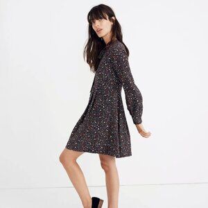 Madewell Balsam Tie-Neck Starry Night Silk Dress